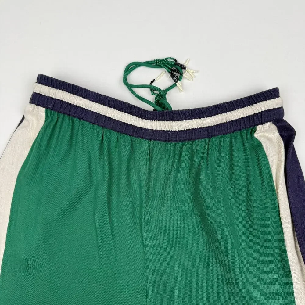 Farm Rio x Anthropologie Green Navy Wide Leg Track Pants Striped Drawstring S - Picture 7 of 16